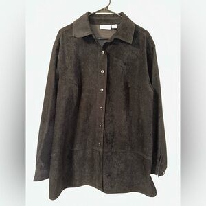 Croft &‎ Barrow WOMANS BUTTON DOWN PEACHSKIN TOP Black Sz 1X Stretch